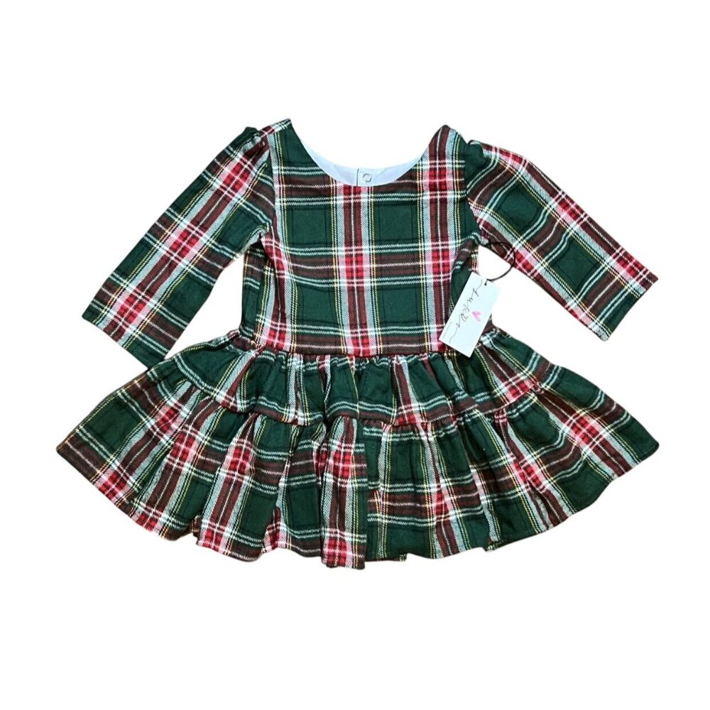 NWT Lu & Ro Green Plaid Flannel Dress & Bloomers 3T